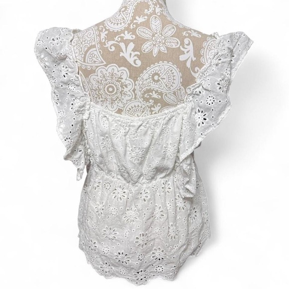 White Ruffle Sleeves Romantic Eyelet Tank Top Boho Cottage Core Size XL - Picture 5 of 7